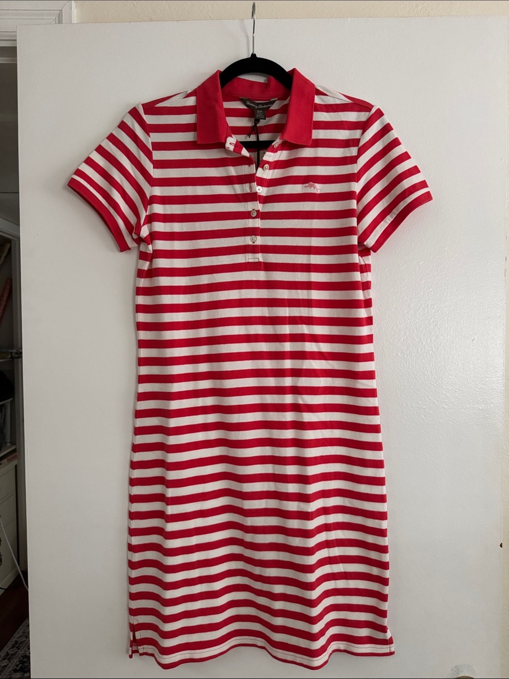 NWT Tommy Bahama Polo Dress in Pinkish Red and White Stripe
